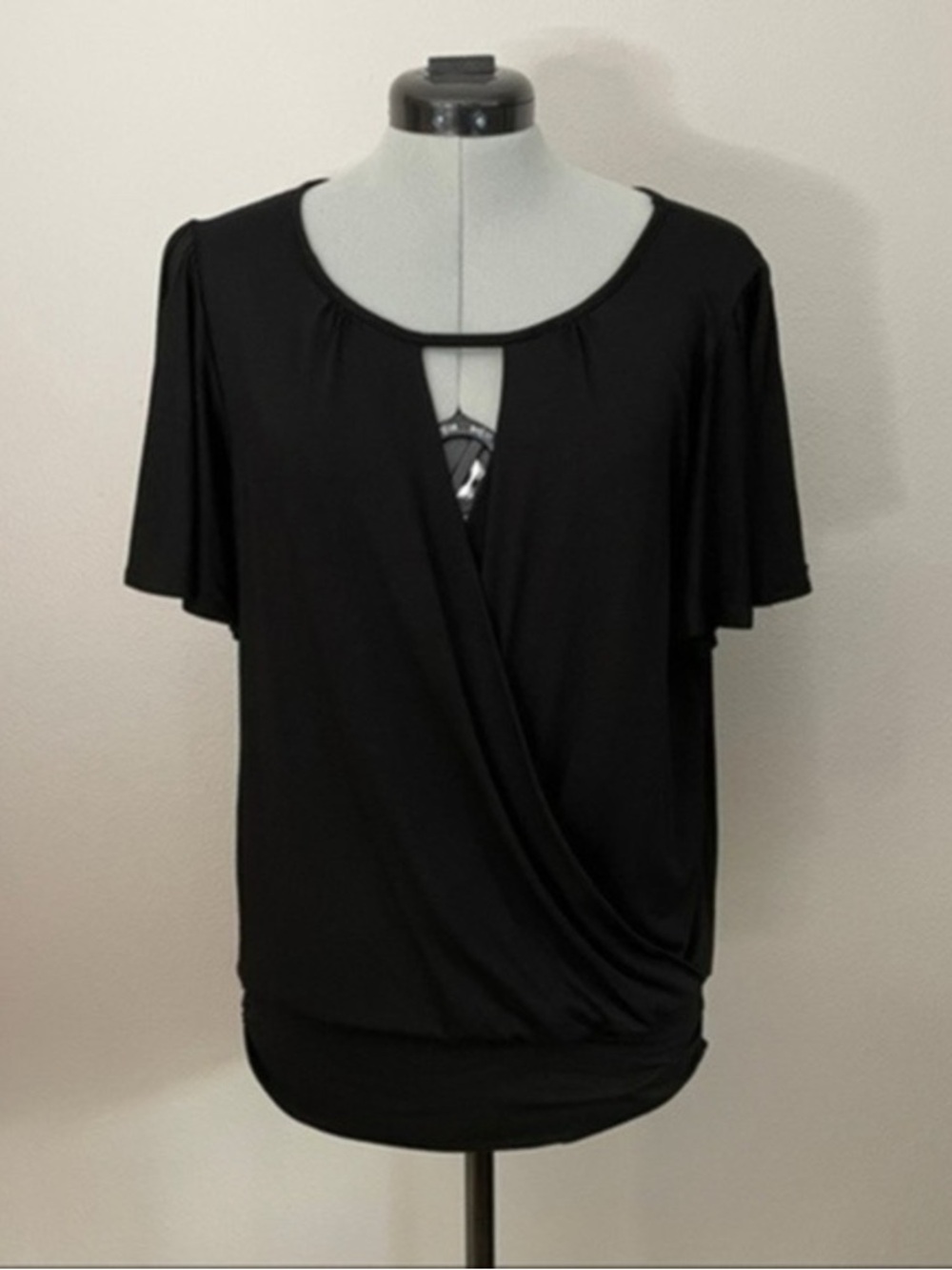 Black Draped Surplice Women's Top - Classic Everyday Style